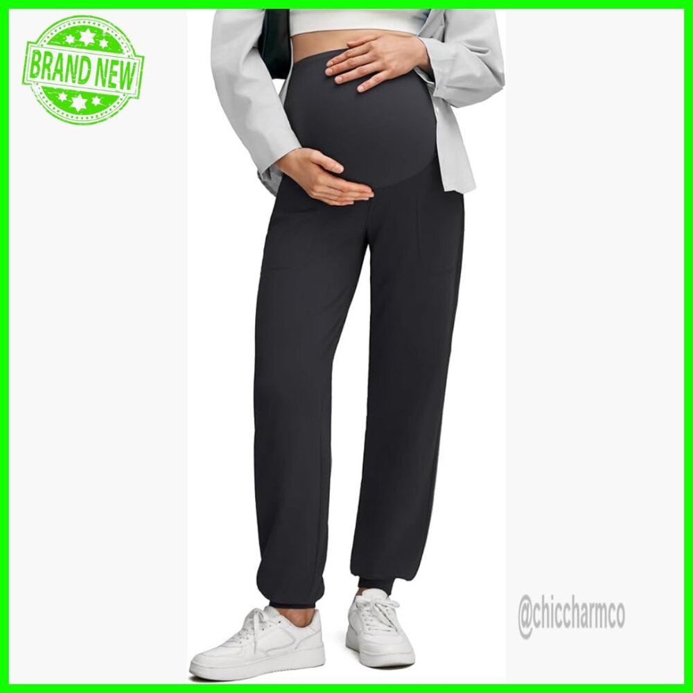 Maternity Joggers With Pockets Stretchy Workout Lounge Pants Over Belly